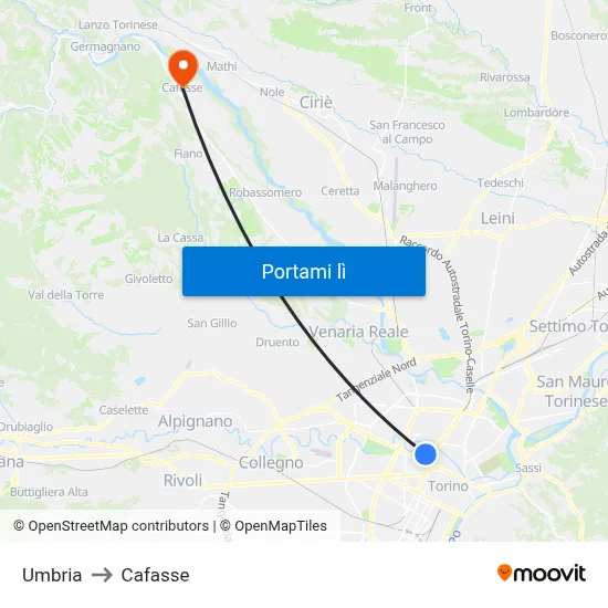 Umbria to Cafasse map