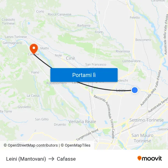 Leini (Mantovani) to Cafasse map