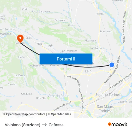 Volpiano (Stazione) to Cafasse map