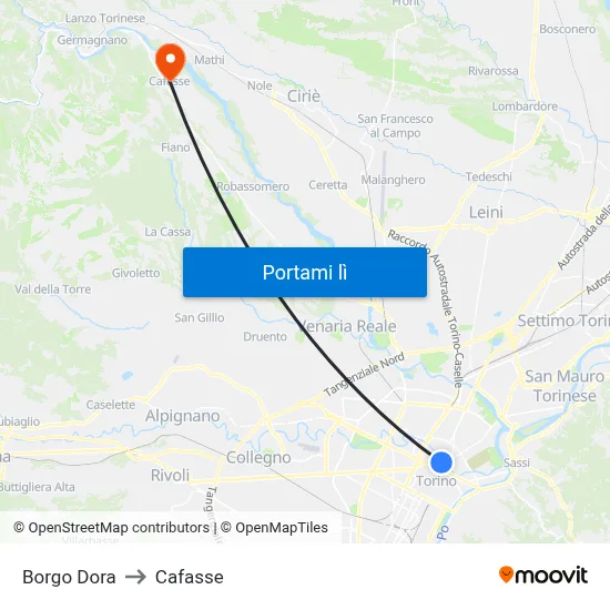 Borgo Dora to Cafasse map
