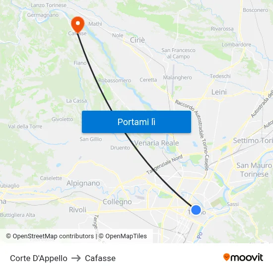 Corte D'Appello to Cafasse map