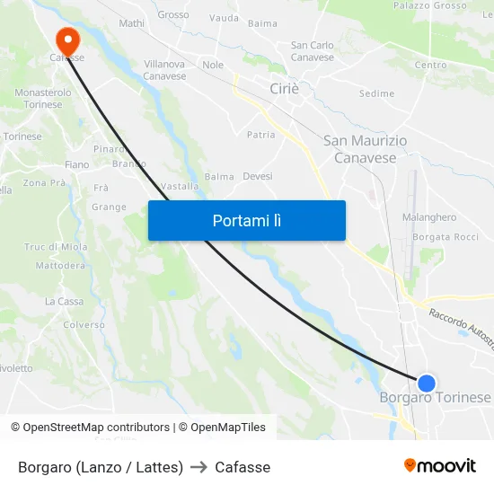 Borgaro (Lanzo / Lattes) to Cafasse map