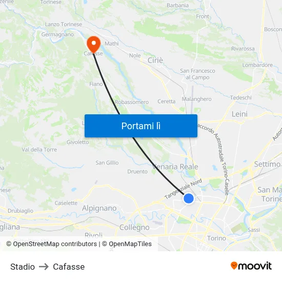Stadio to Cafasse map