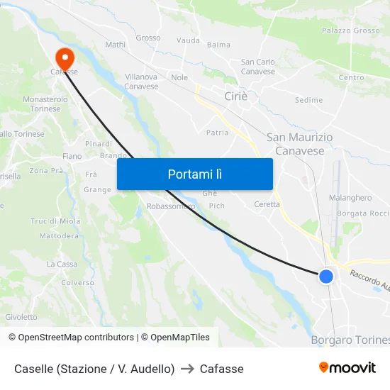 Caselle (Stazione / V. Audello) to Cafasse map