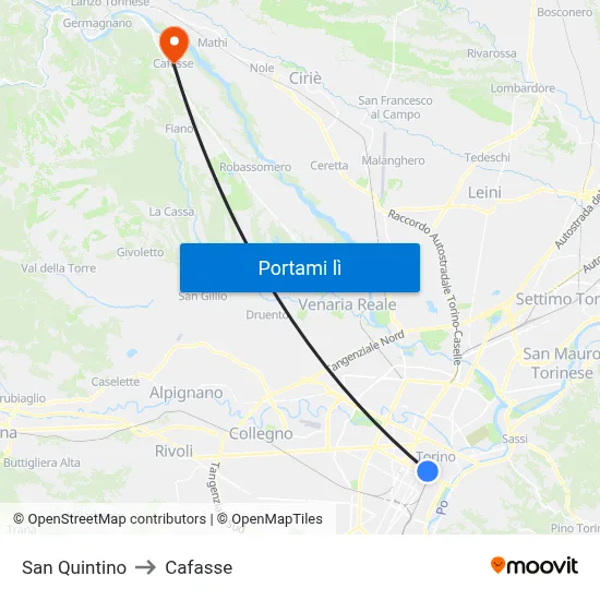 San Quintino to Cafasse map