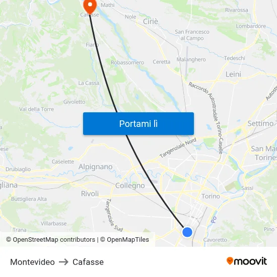 Montevideo to Cafasse map