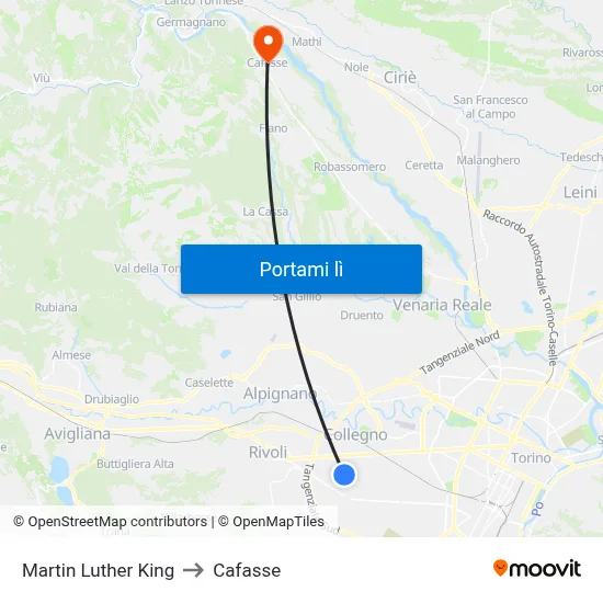 Martin Luther King to Cafasse map