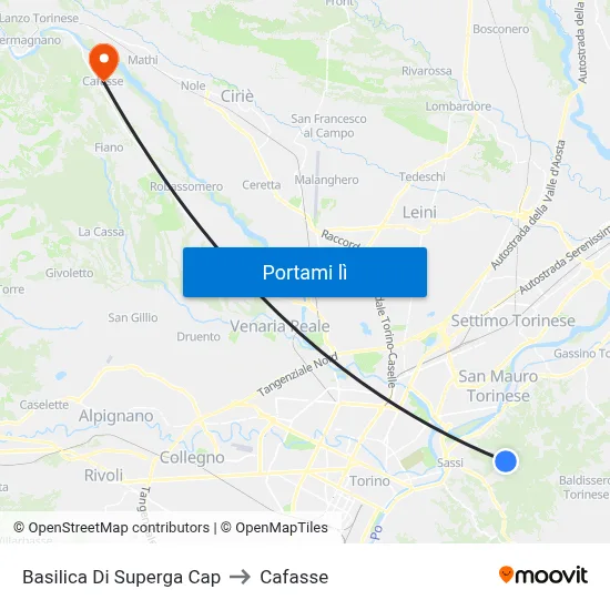 Basilica Di Superga Cap to Cafasse map