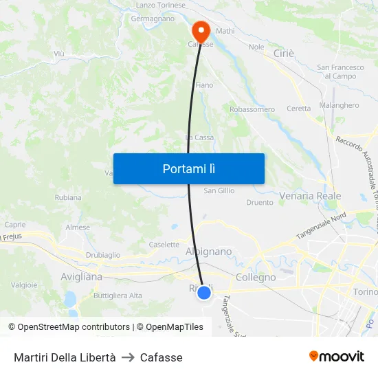 Martiri Della Libertà to Cafasse map
