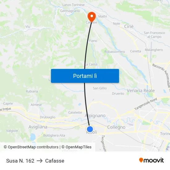 Susa N. 162 to Cafasse map