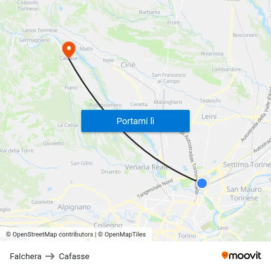 Falchera to Cafasse map