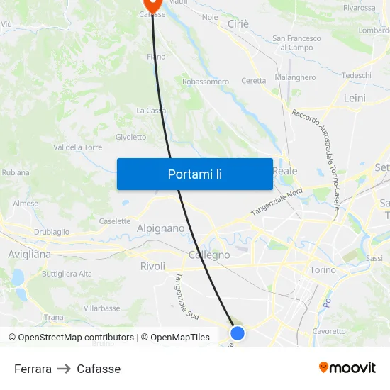 Ferrara to Cafasse map