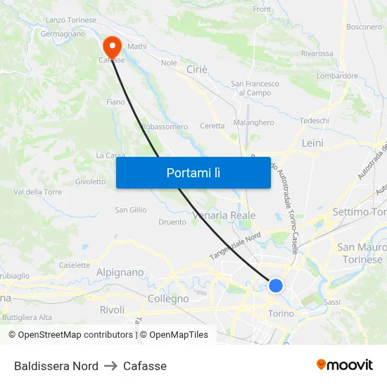 Baldissera Nord to Cafasse map