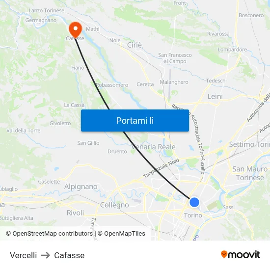 Vercelli to Cafasse map