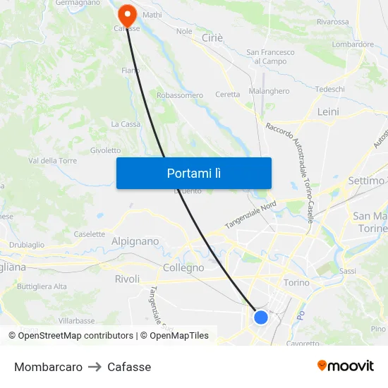Mombarcaro to Cafasse map