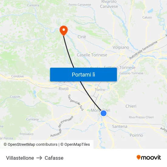 Villastellone to Cafasse map
