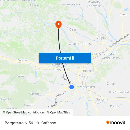 Borgaretto N.56 to Cafasse map