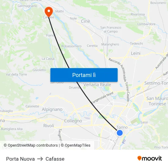 Porta Nuova to Cafasse map