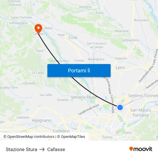 Stazione Stura to Cafasse map