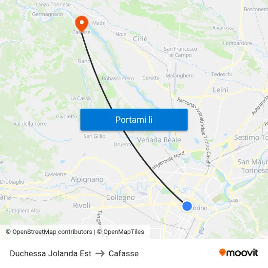 Duchessa Jolanda Est to Cafasse map