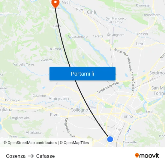 Cosenza to Cafasse map