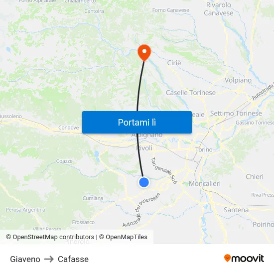 Giaveno to Cafasse map