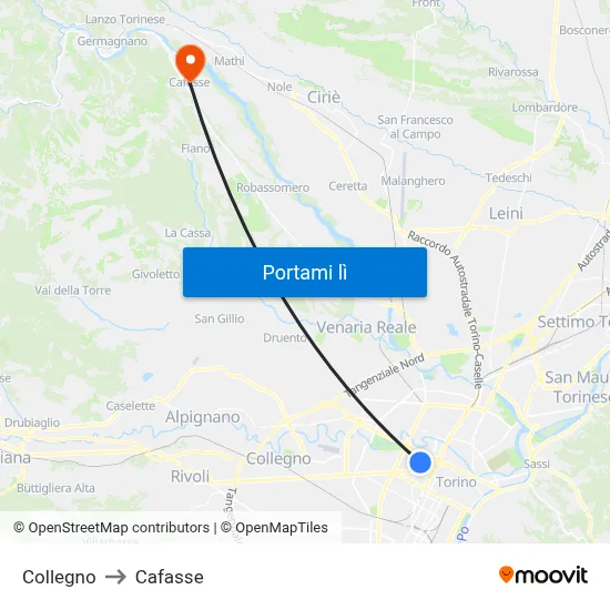 Collegno to Cafasse map