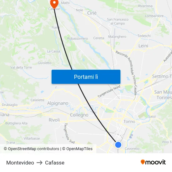 Montevideo to Cafasse map