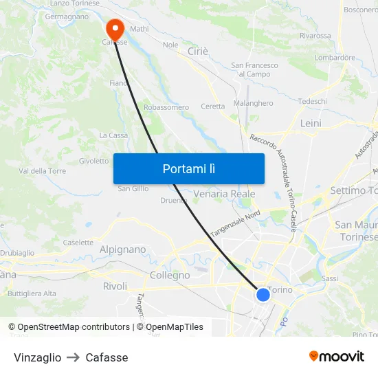 Vinzaglio to Cafasse map