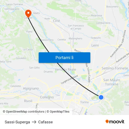 Sassi-Superga to Cafasse map