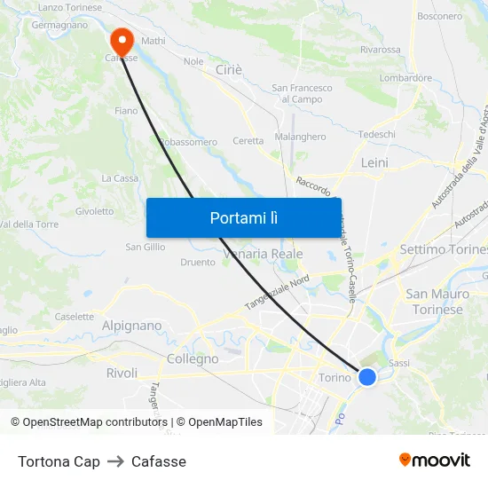 Tortona Cap to Cafasse map