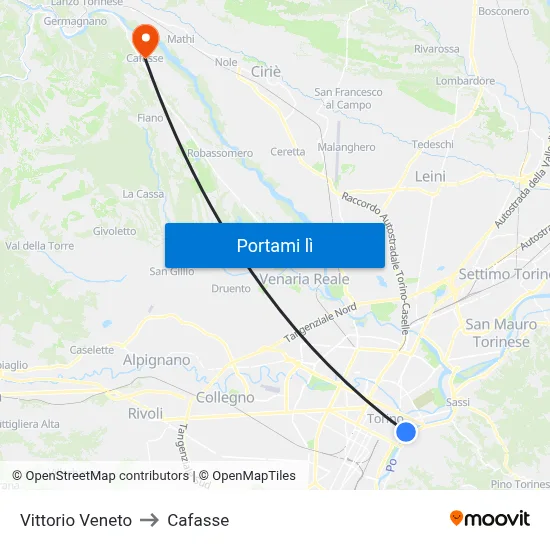 Vittorio Veneto to Cafasse map