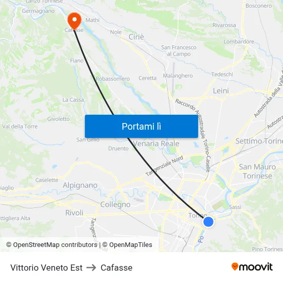 Vittorio Veneto Est to Cafasse map