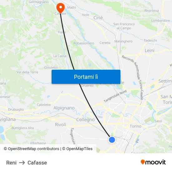 Reni to Cafasse map