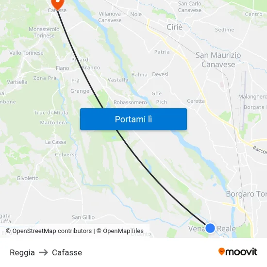 Reggia to Cafasse map