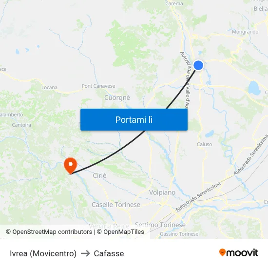 Ivrea (Movicentro) to Cafasse map