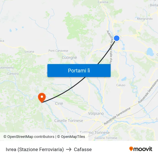 Ivrea (Stazione Ferroviaria) to Cafasse map