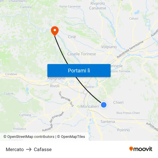 Mercato to Cafasse map
