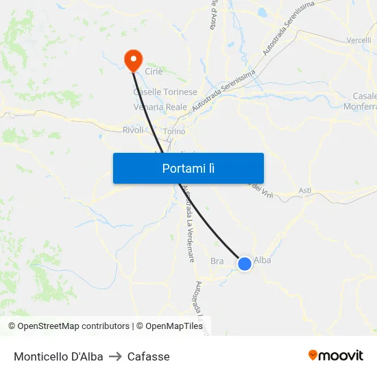 Monticello D'Alba to Cafasse map