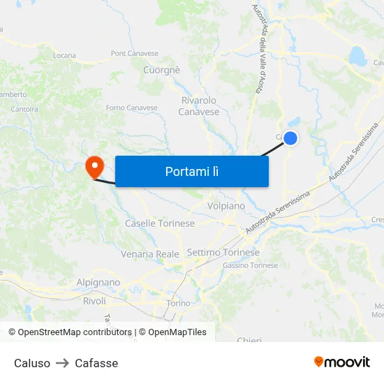 Caluso to Cafasse map