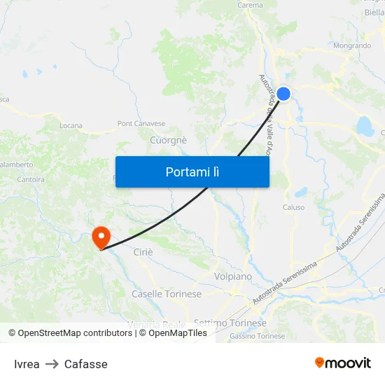 Ivrea to Cafasse map