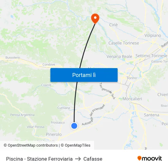Piscina - Stazione Ferroviaria to Cafasse map