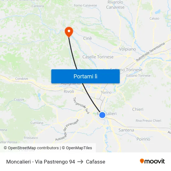 Moncalieri - Via Pastrengo  94 to Cafasse map