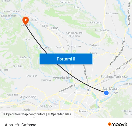 Alba to Cafasse map