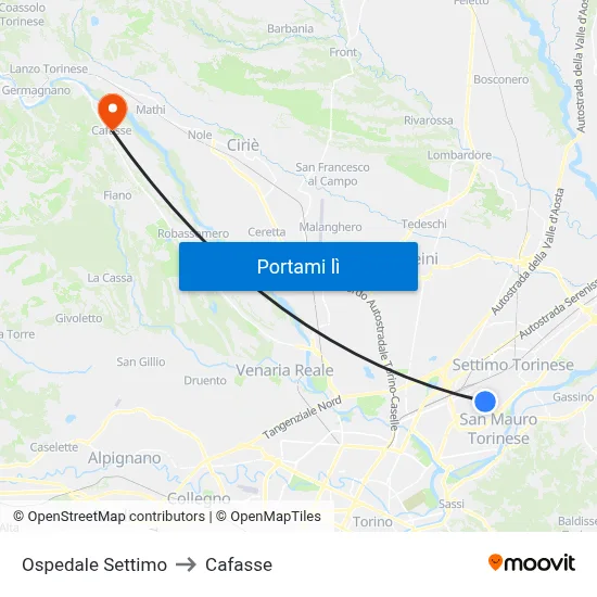 Ospedale Settimo to Cafasse map