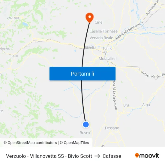 Verzuolo - Villanovetta SS - Bivio Scott to Cafasse map