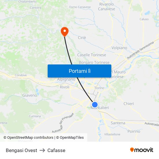 Bengasi Ovest to Cafasse map