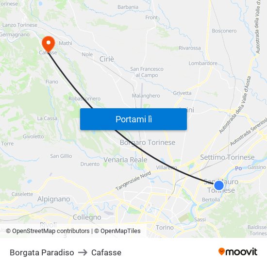 Borgata Paradiso to Cafasse map