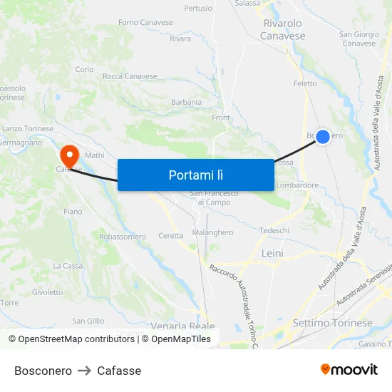 Bosconero to Cafasse map