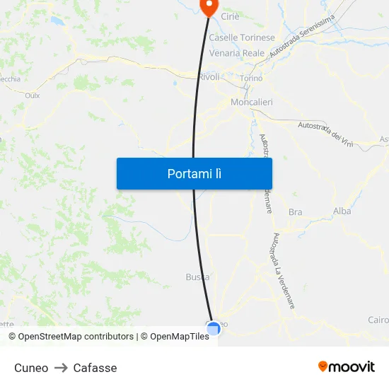 Cuneo to Cafasse map